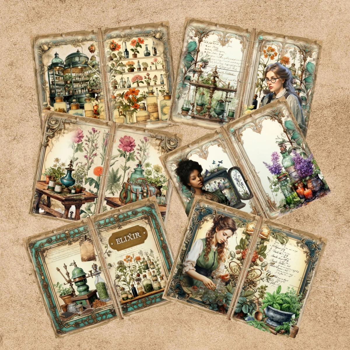 10 Sheets A5 Size Potion Girl Glass Jar Flowers Background Vintage Grunge Journal Planning Scrapbooking