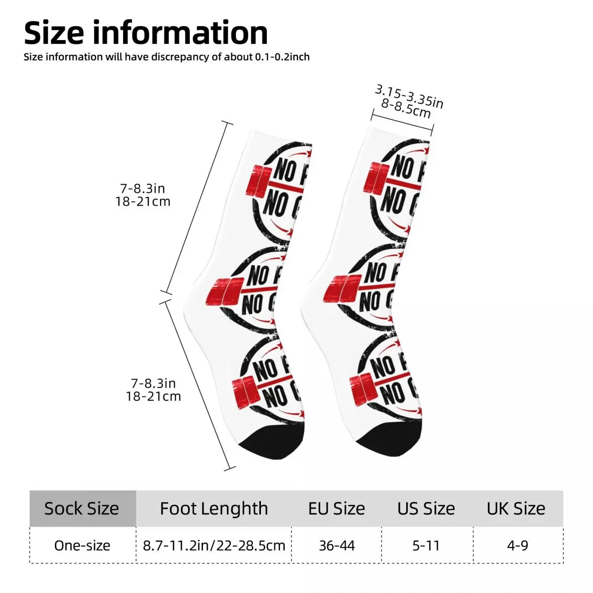 Funny Men's Socks No Pain No Gain Retro Harajuku No Pain No Gain Hip Hop Novelty Pattern Crew Crazy Sock Gift Printed