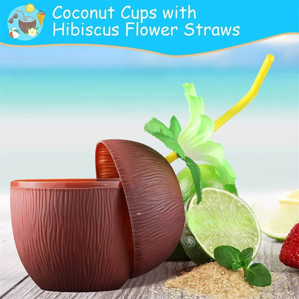 1pcs Tropical Pineapple Coconut Drinking Cup Juice Cups Straw Summer Luau Flamingo Birthday Beach Pool Party Hawaiian Decoration images - 6