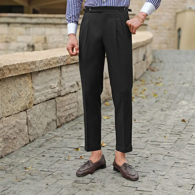 

Classic Casual Men Suit Pants Spring Autumn 2023 New Business Fashion Comfortable Stretch Cotton Button Straight Trousers P284