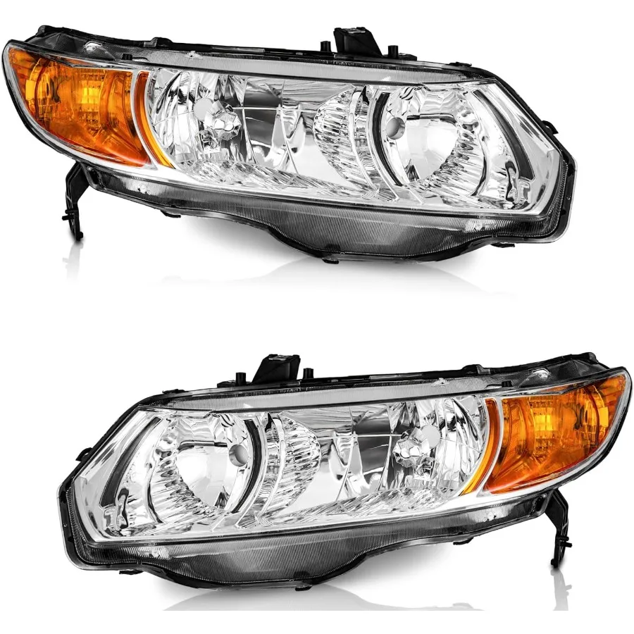 

For 20062011 Honda Civic 2Door Coupe Headlight Assembly Pair Headlamp Chrome Housing Amber Reflector Left and Right Side for En