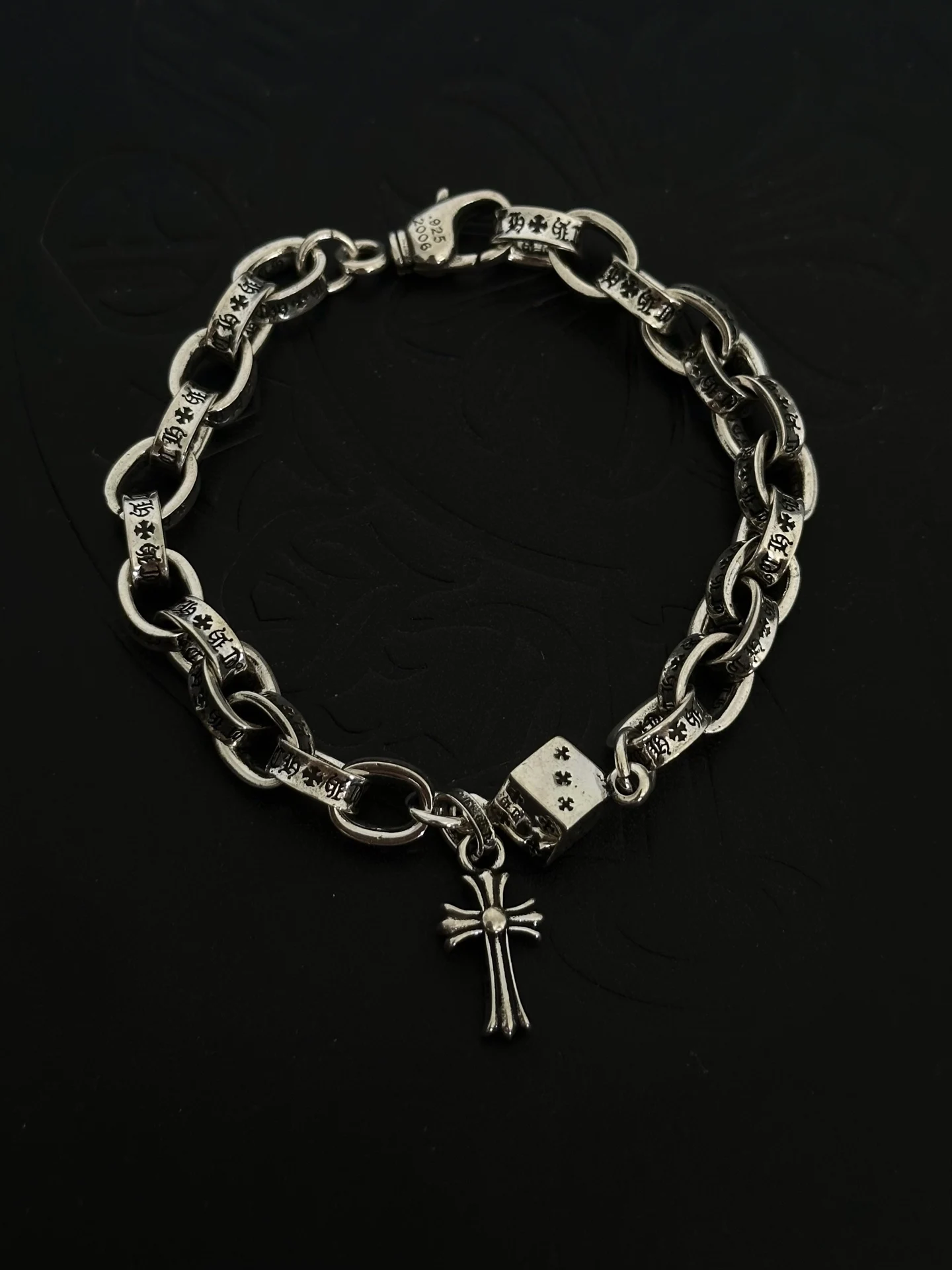 S925 sterling silver retro old charm dice pendant couple bracelet fashion light luxury elegant CH accessories