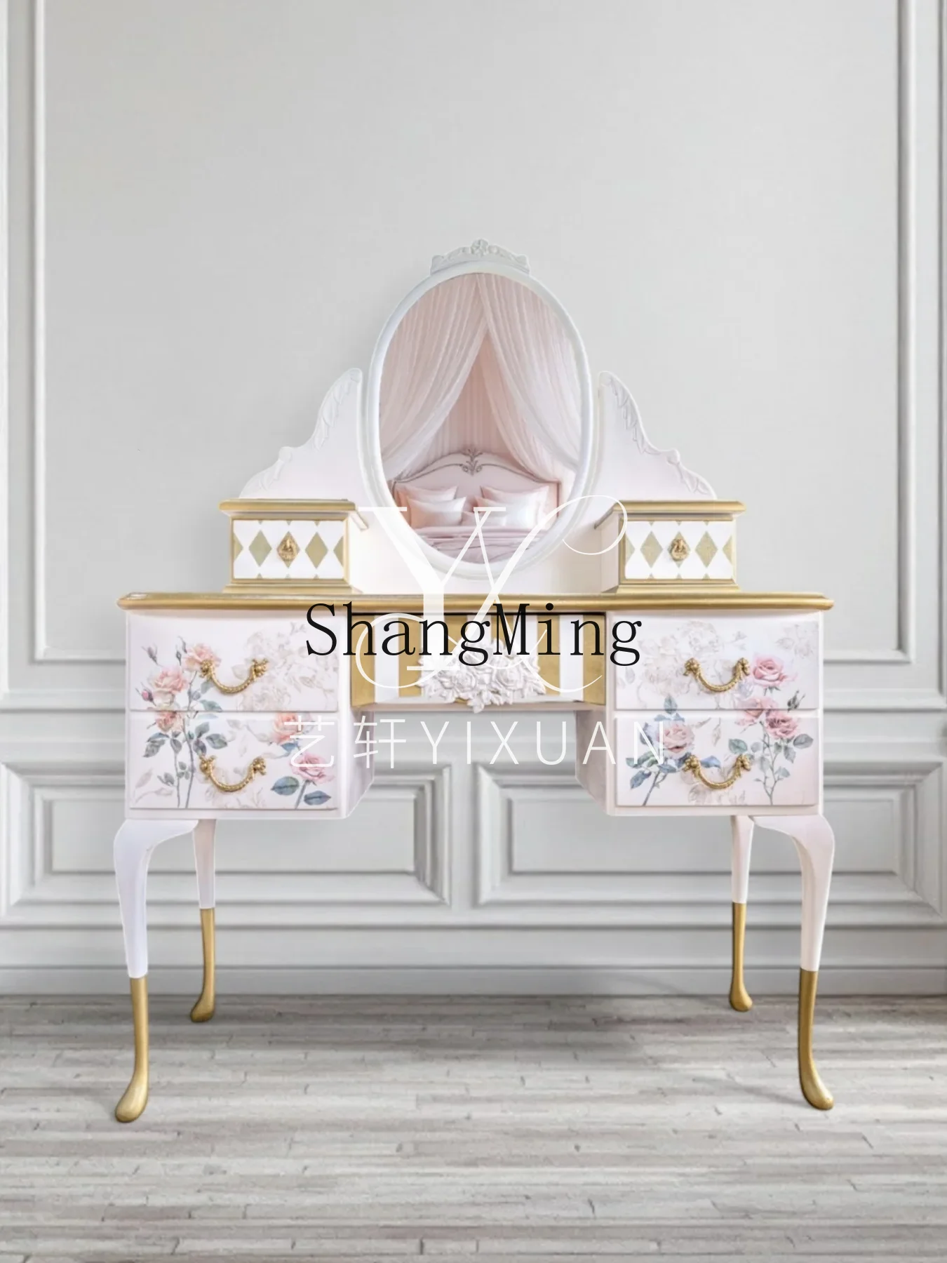 

CL solid wood hand-painted dressing table modern bedroom pastoral painted makeup table furniture customization