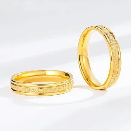 

New frost gold female ring au999 ring men and women real gold 24K couple ring smooth ring jewelry gift mens ring