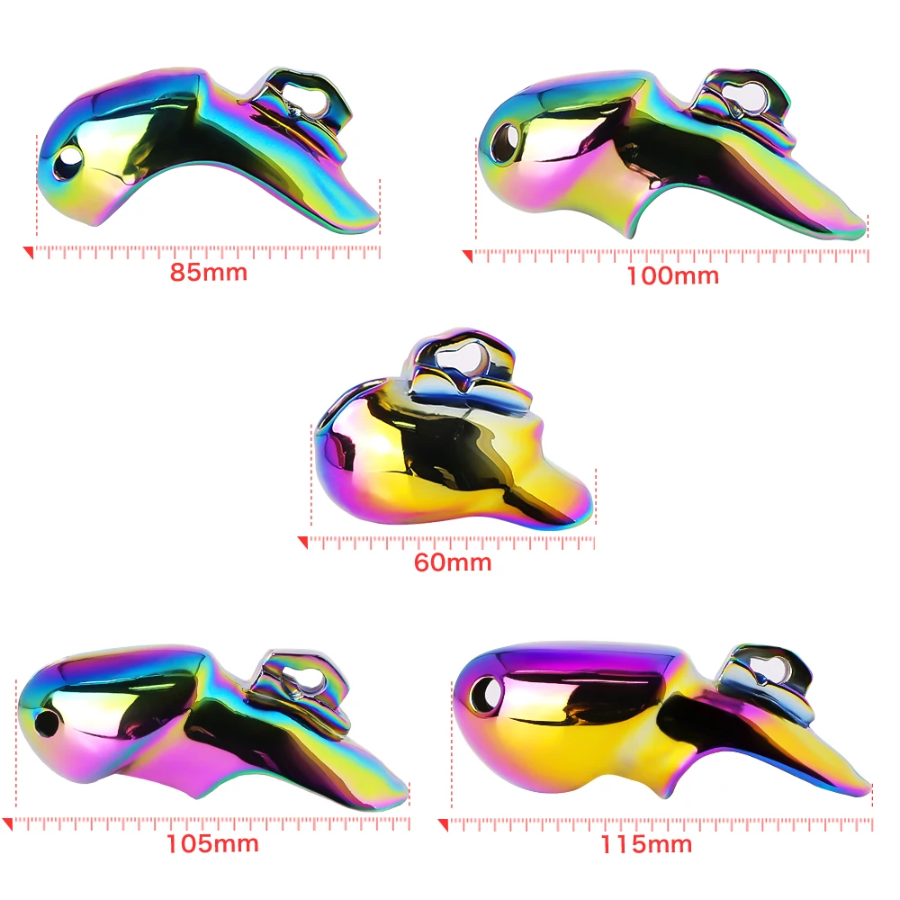 Rainbow Chastity Cage Set para homens, gaiola masculina de aço inoxidável Cock, Penis Ring, Lock Metal, BDSM Belt, Sex Toys, HTV3, 5 tamanhos