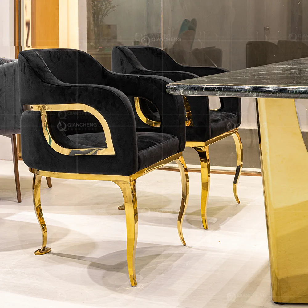 

Italian light luxury Home high-end black designer dining table and chairs