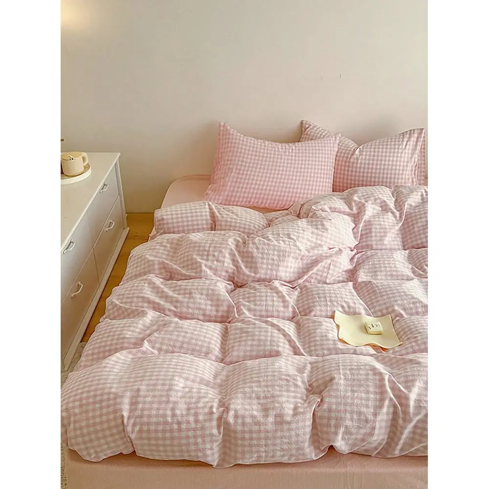 

100 Polyester European Simple Plaid Duvet Cover Set, 2 Pillow Shams 1 Duvet Cover No Bed Sheet, Soft Comfortable, Suitable For