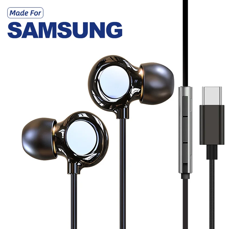 Type C DAC Wired Headset Bass Stereo Sport Music Earphones With Mic For Samsung Galaxy S23 S22 S21 Ultra S20 Note 20 10 Plus Tab