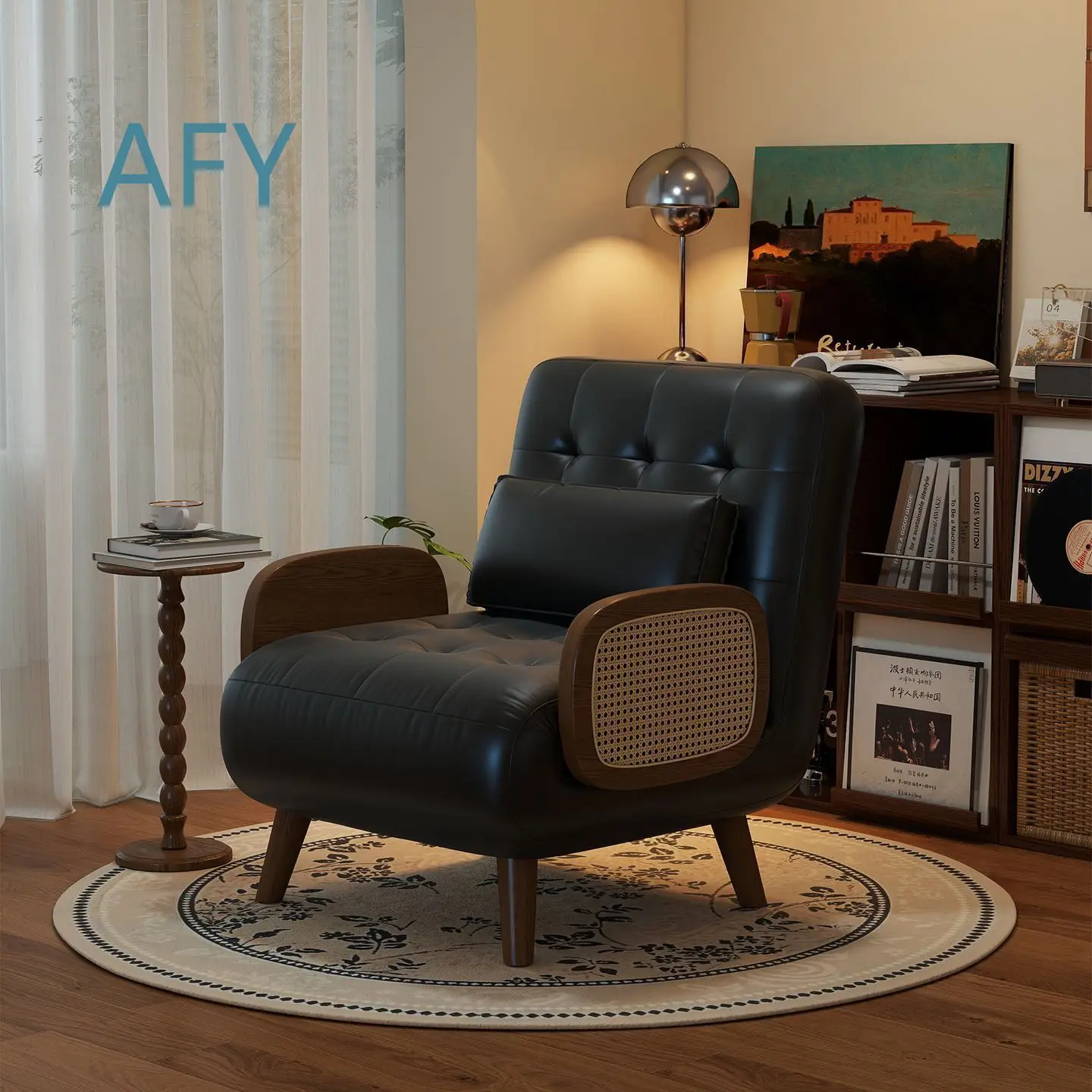 Small Folding Multi-Functional Sofa for Living Room for Home Office Dorm Use Antique Black Retro Style Foldable Space Saving