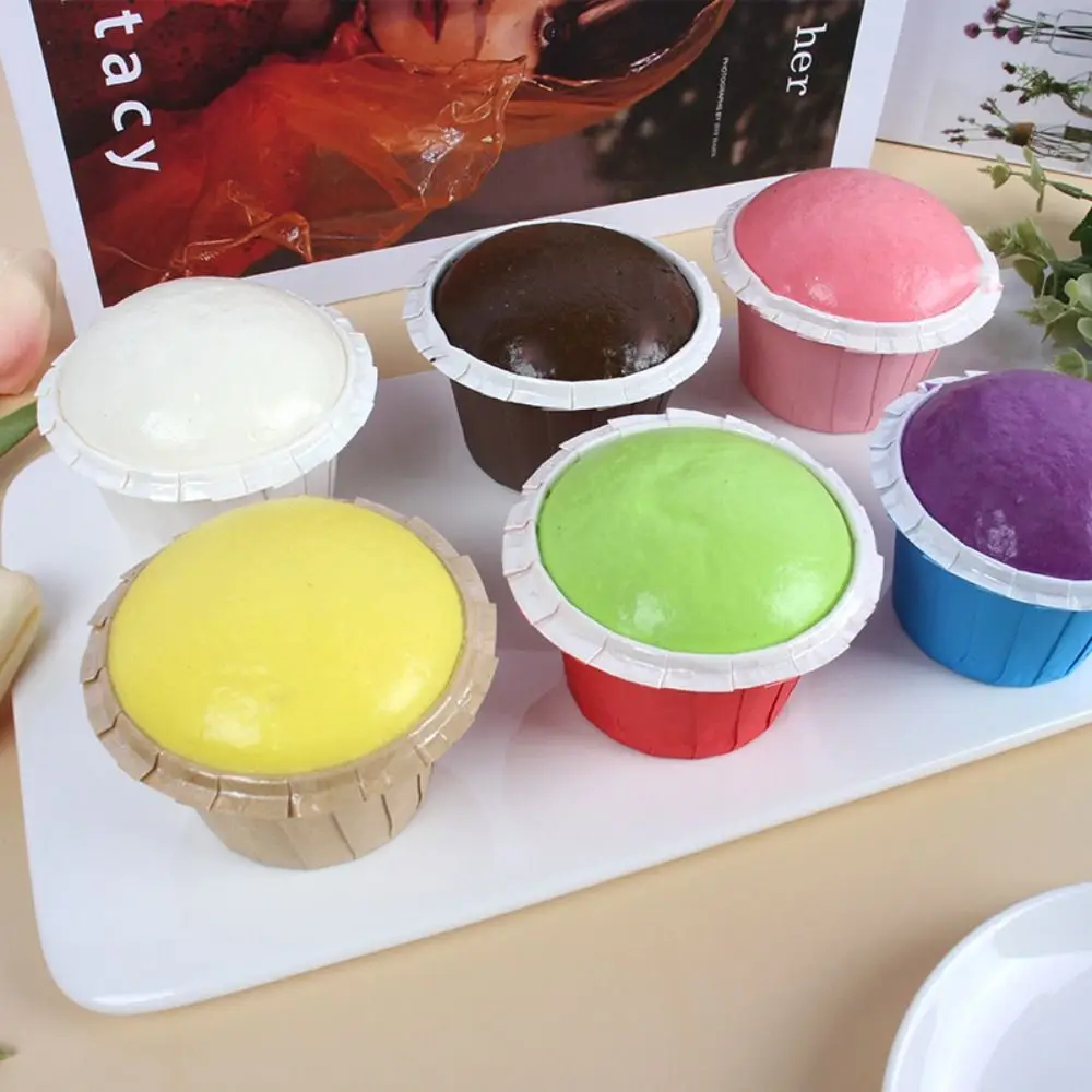 ตลกนุ่มเค้ก Fidget ของเล่นยืดหยุ่น PU ขนมปังช้า Rebound ของเล่นอาหารรอบ Cupcake บีบ Sensory ของเล่นผู้ใหญ่