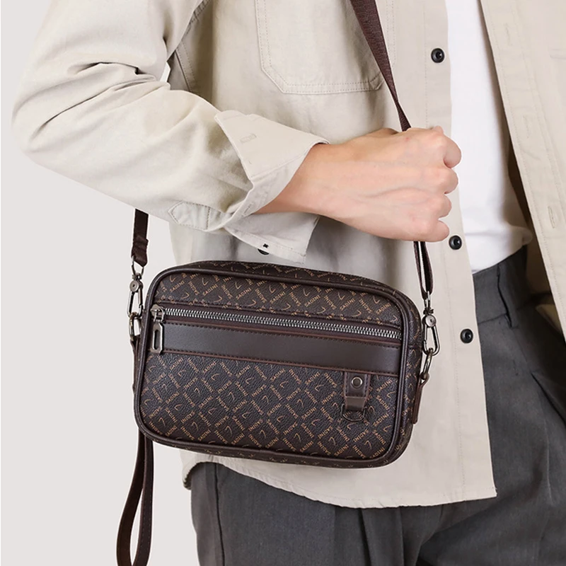 حقيبة كلاتش رجال الأعمال جيوب متعددة حقيبة كتف جلدية موضة كلاسيكية مطبوعة حقيبة كروسبودي للرجال