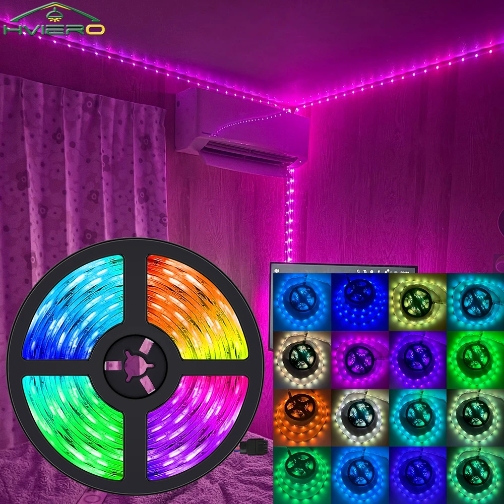 5M LED Light Strips RGB SMD 5050 Waterproof Flexible Lamps Tape Diode Decoration Living Room TV Background Lighting Neon Outdoor