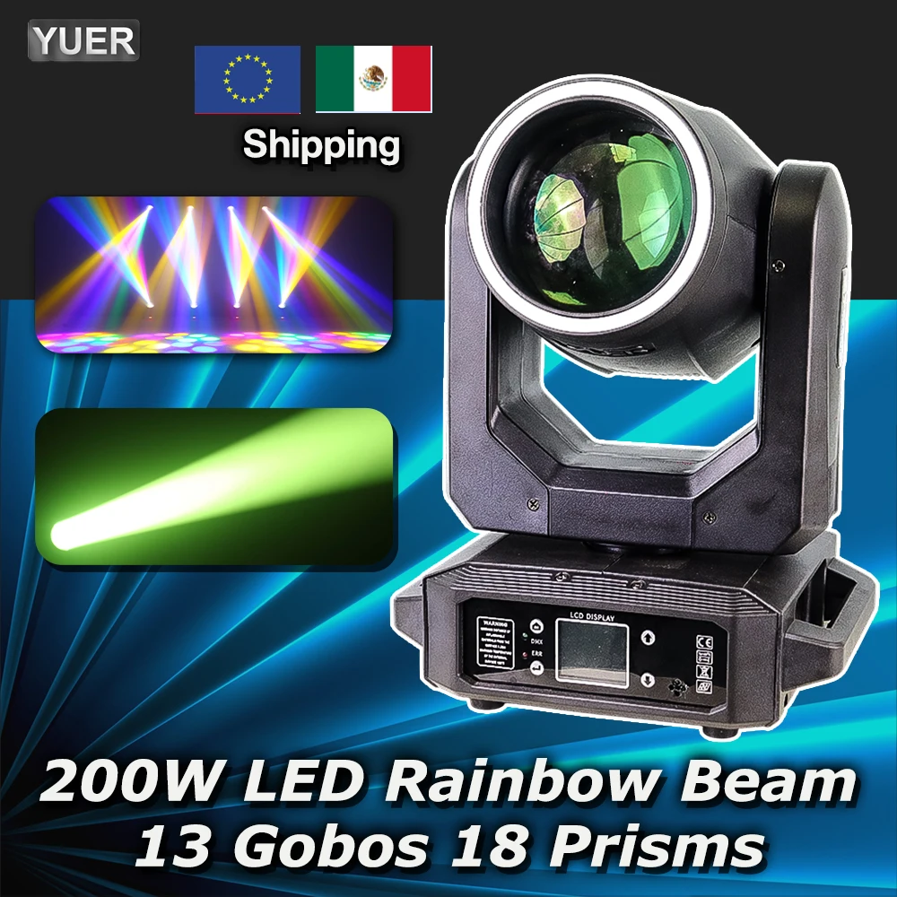 1/2/4 قطعة 200 واط LED شعاع تتحرك رئيس ضوء مع حلقة 6 + 12 المنشور 7 Gobos قوس قزح تأثير DMX ل DJ ديسكو بار حفلة المرحلة الإضاءة