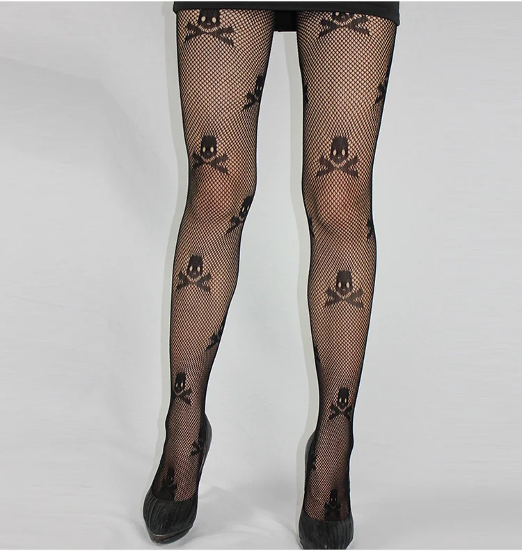 Moda donna signora ragazze nero Sexy modello a rete calze Jacquard collant collant teschio donna 1 pz dww34
