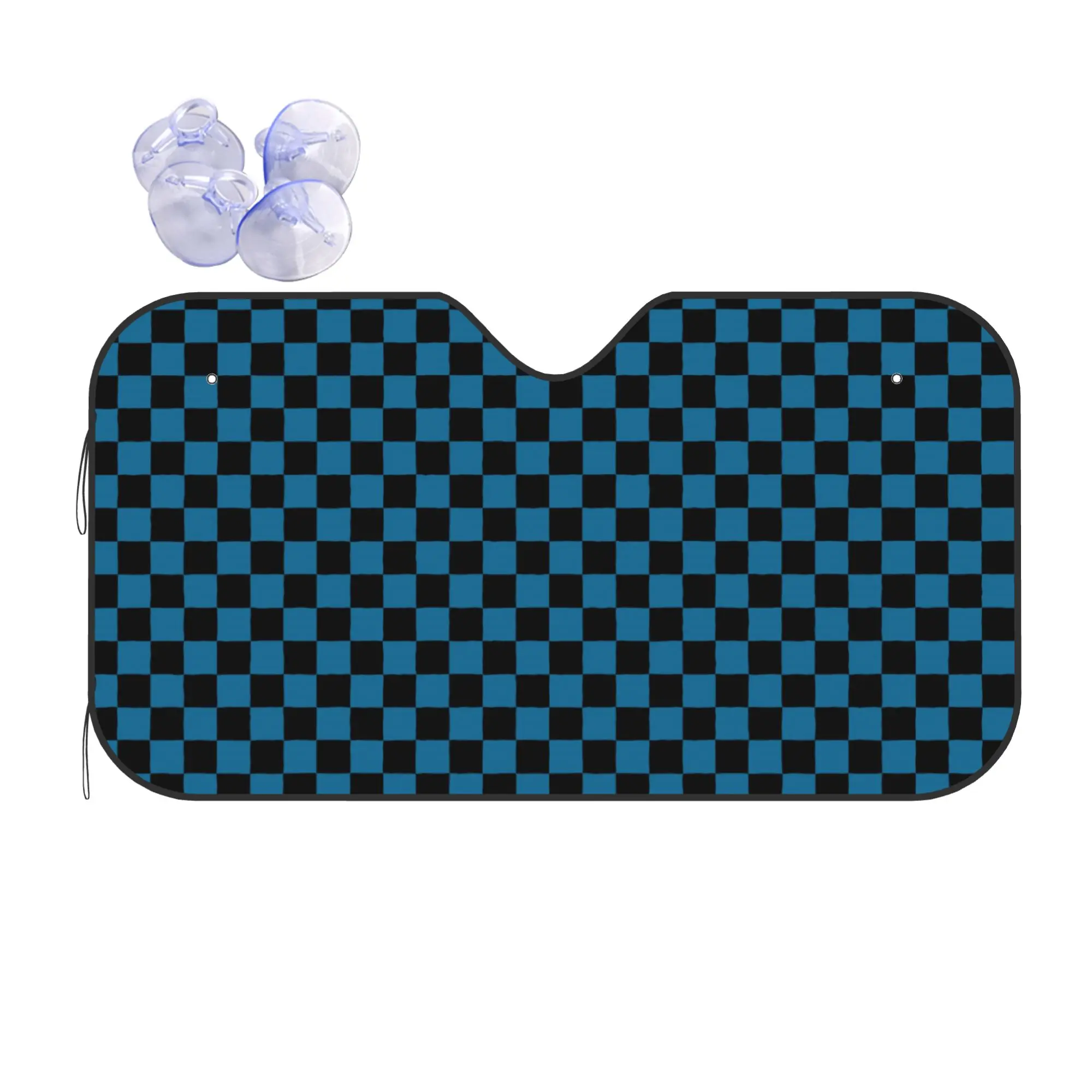 Pare-soleil de pare-brise de voiture bleu et noir à carreaux, réflecteur solaire, protection, visière, écran de protection pour véhicule