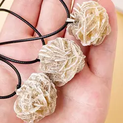 Natural Crystal Desert Rose Stone Necklace DIY Stone Pendant For Jewelry Making Yoga Meditation Stone Retro Necklace For Women