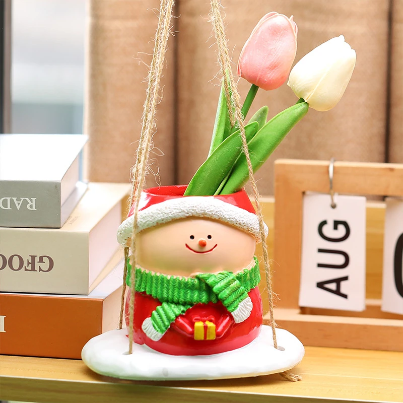 Christmas Cute Snowman Plant Flower Pot Festival Scene Decoration Resin Pendant Home Courtyard Flower Pot Decoration Ornament