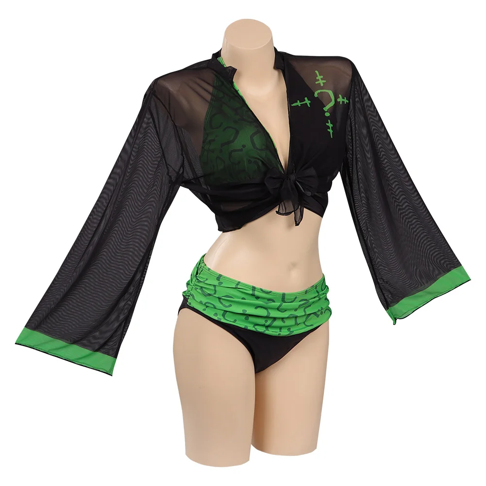 Riddler Cosplay Costume Swimwear Cloak Outfits Halloween Carnival Suit