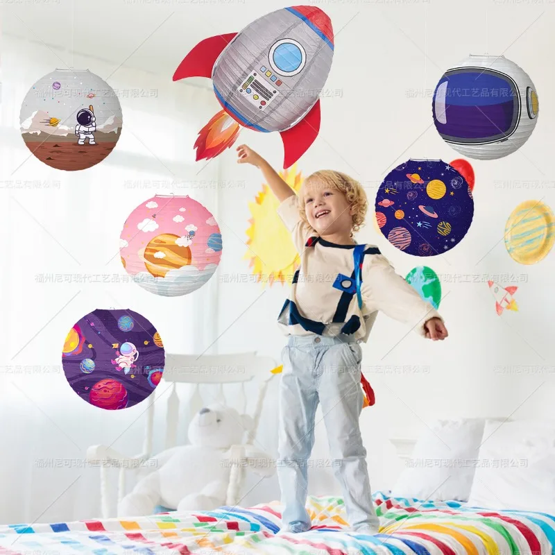 1 stücke 30 cm Astronaut Planet Raum Thema kinder Laterne Geburtstag Party Dekoration kinder Junge Planet Papier Laterne – Detail 2