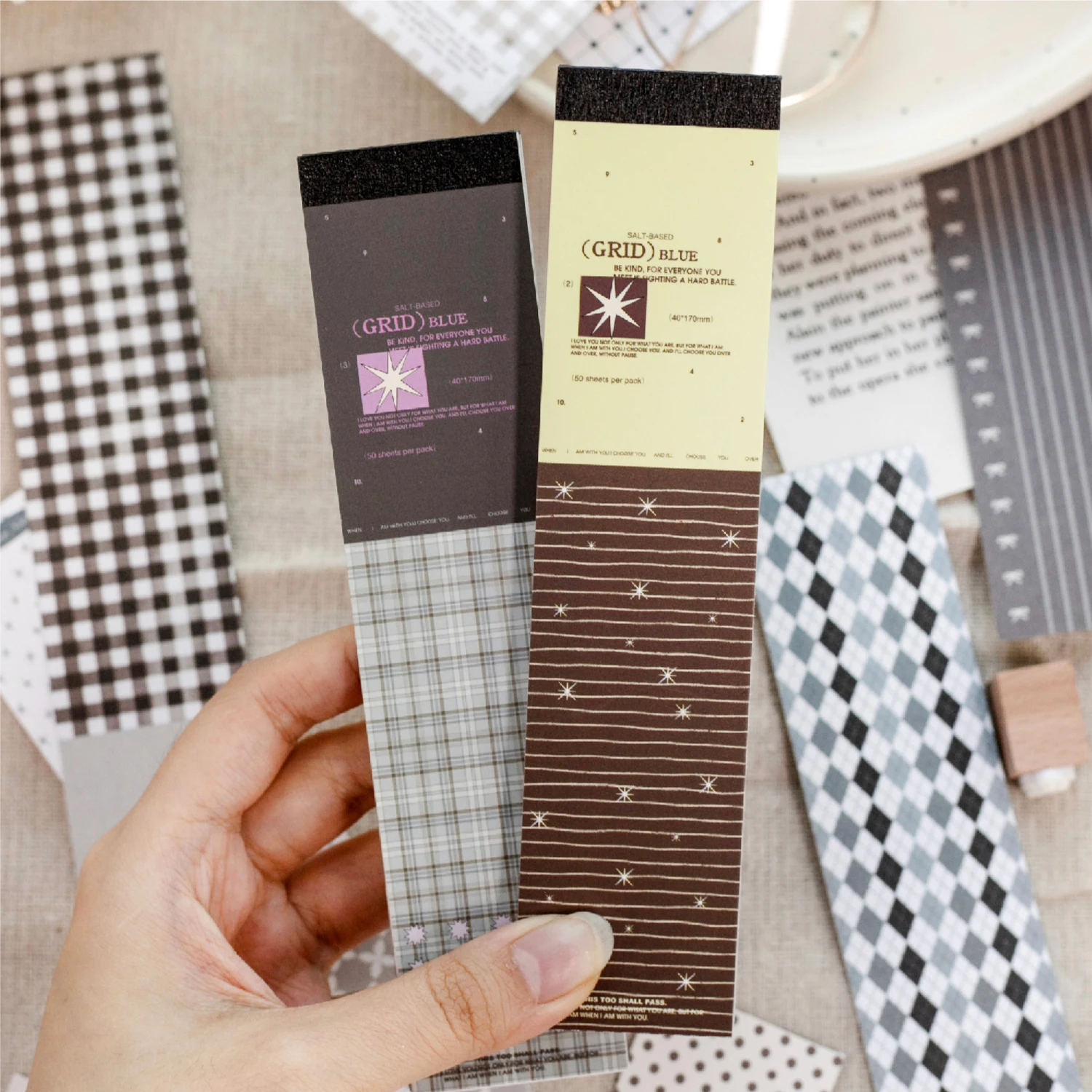 Grid Story Long Sticky Notes Ins Style Non-Adhesive Colorful Polka Dot Grid Vintage Journal Material Background Paper DIY