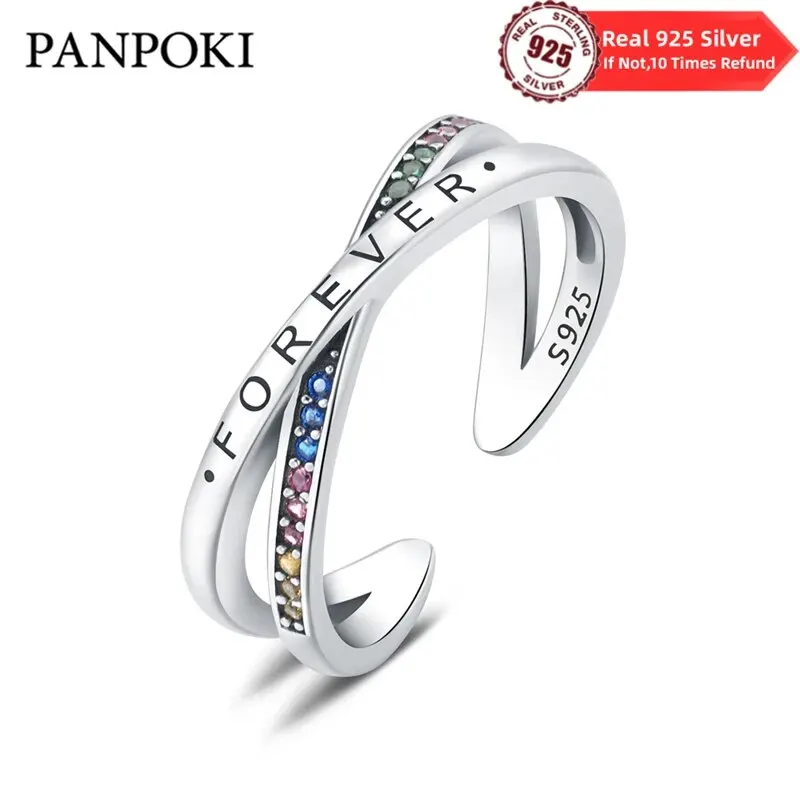 Sterling Silver 925 Rings For Women Sparkling Eternal Double Ring Colorful Adjustable Rings Original Festival Jewelry Gift