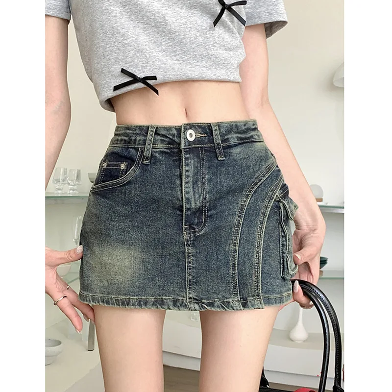 

0208American Retro-Wrapped Pantskirt Women's Spring and Summer New Design Sense High WaistaDenim Skirt