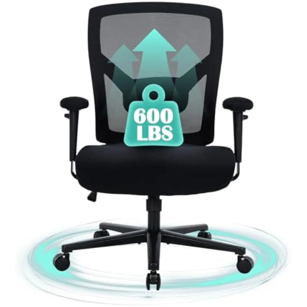 Heavy-duty ergonomic office chair for big and tall users up to 600 lbs • Extra-wide reinforced seat with high-resilience spring