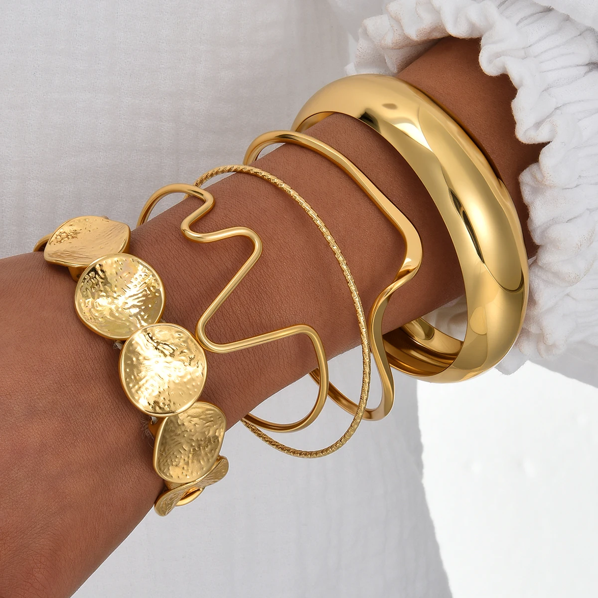 5 قطع غير النظامية هندسية موجة عقدة الإسورة مجموعة للنساء خمر بوهو الذهب اللون جولة سوار العصرية ارتداء اليومي عطلة مجوهرات #1