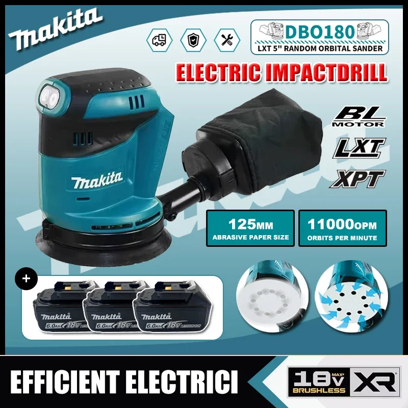 

Бесщеточная аккумуляторная эксцентриковая шлифовальная машина Makita DBO180Z 18В для обработки дерева, шлифовки и полировки (без АКБ и ЗУ)