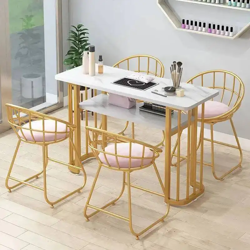 

imitation marble fashion generous simple and Nordic pattern nail table chair set wrought iron single double triple nail table