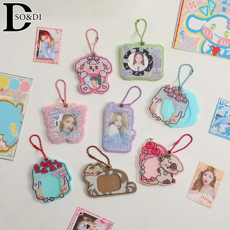 Kawaii 1Inch Acrylic Cartoon Cat Butterfly Kpop Photocard Holder Photo Card Holder Bag Pendant School Stationery image 5