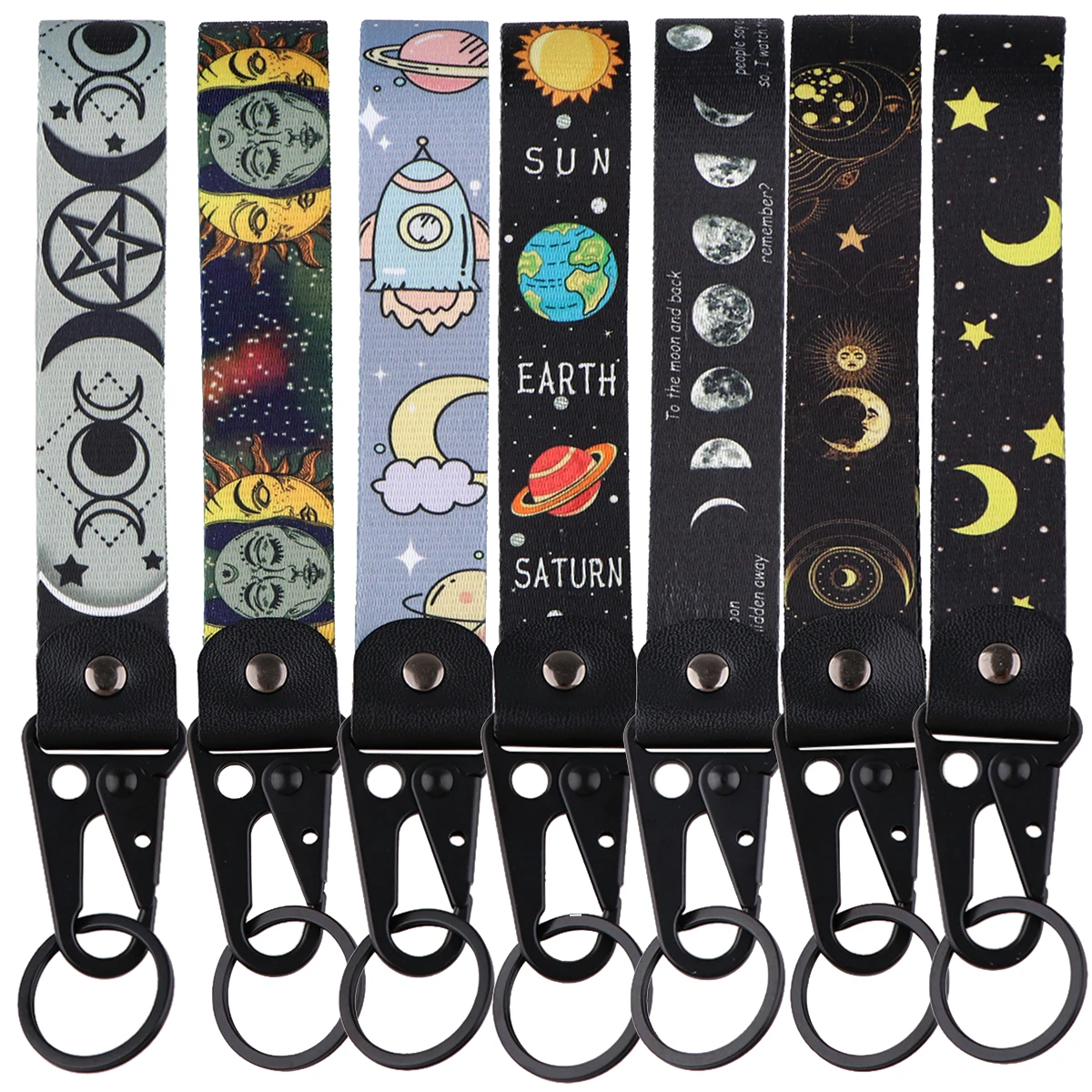 

Sun and Moon Vintage Lanyard Phone Straps Astronaut Short Wrist Strap Key Tags Key Strap Car Keychain Key Ring Accessories