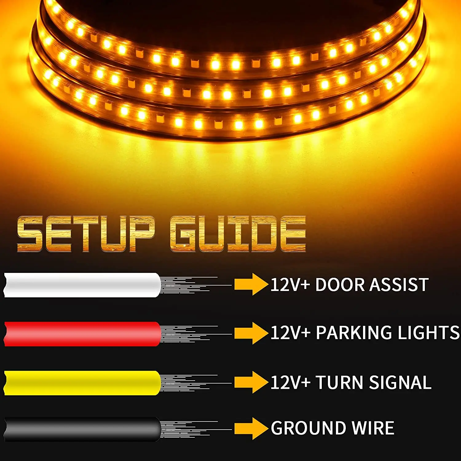 2PCs Truck LED Running Board Lights Sequential Amber Led Side Marker Lights 60 Inch Emergency Extended Crew Cab Waterproof Flex