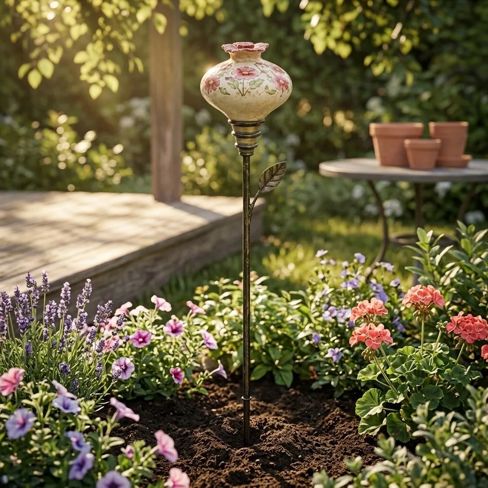 Vintage Red Flower Hummingbird Feeder Garden Stake, 60cm Resin Bird Waterer For Outdoor Lawn Patio Decor, For Bird Lovers