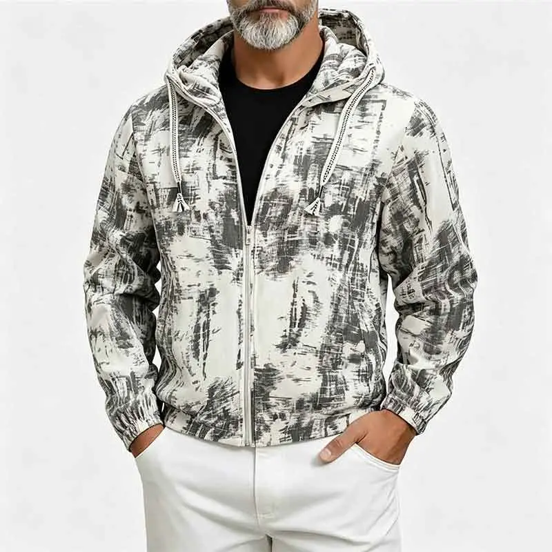 Casual Hooded Men's Jacket Pure Color 3D New Style Autumn Cross-Border Standard Fit Long Sleeve No Collar Design Thin Fabric