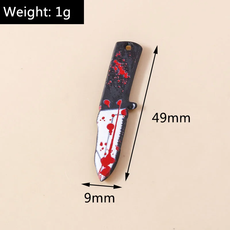 5pcs Resin Halloween Imitation Bloody Knife Charms Dagger Scissors Axe Saw Pendants For Earring Bracelet Necklace DIY Jewelry