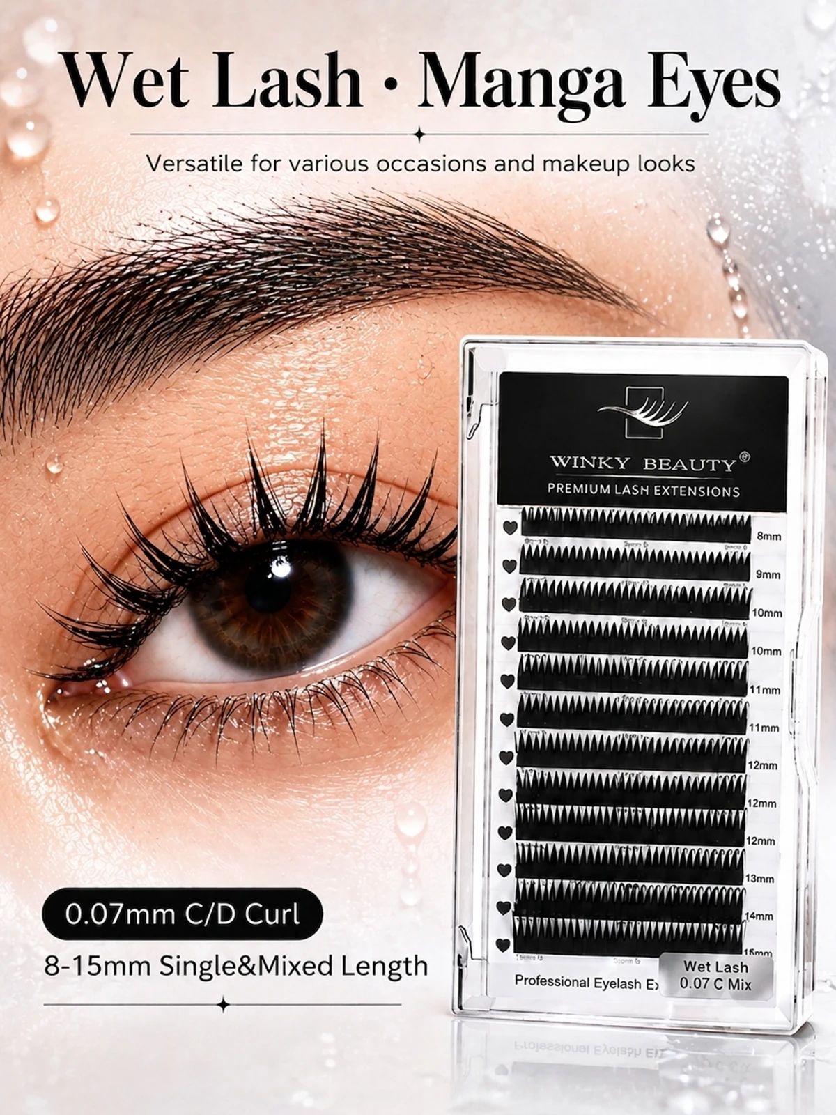 Winky Beauty 07 C/D Mokre rzęsy do przedłużania, styl Manga Wispy, do cosplayu, rzęsy typu Spikes, przedłużane rzęsy Volume, gotowe wachlarzyki, akcesoria do rzęs — 2
