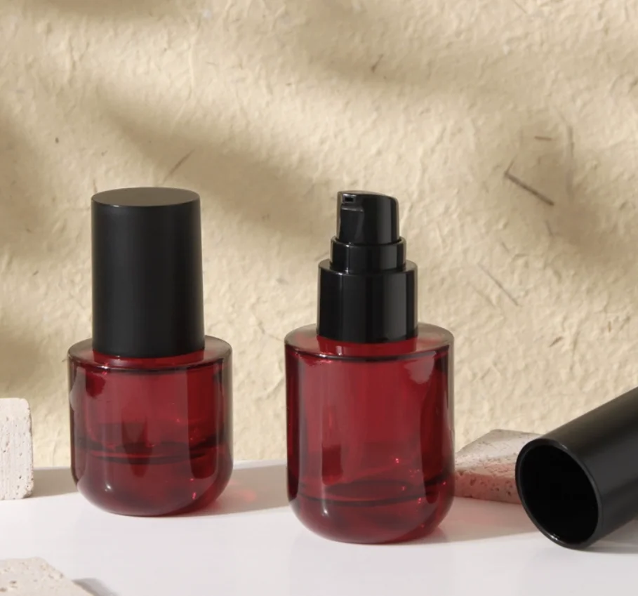 30 ml-120 ml witte glazen fles zwarte pomp serum/lotion/emulsie/foundation/essentie toilet toner water huidverzorging cosmetische verpakking