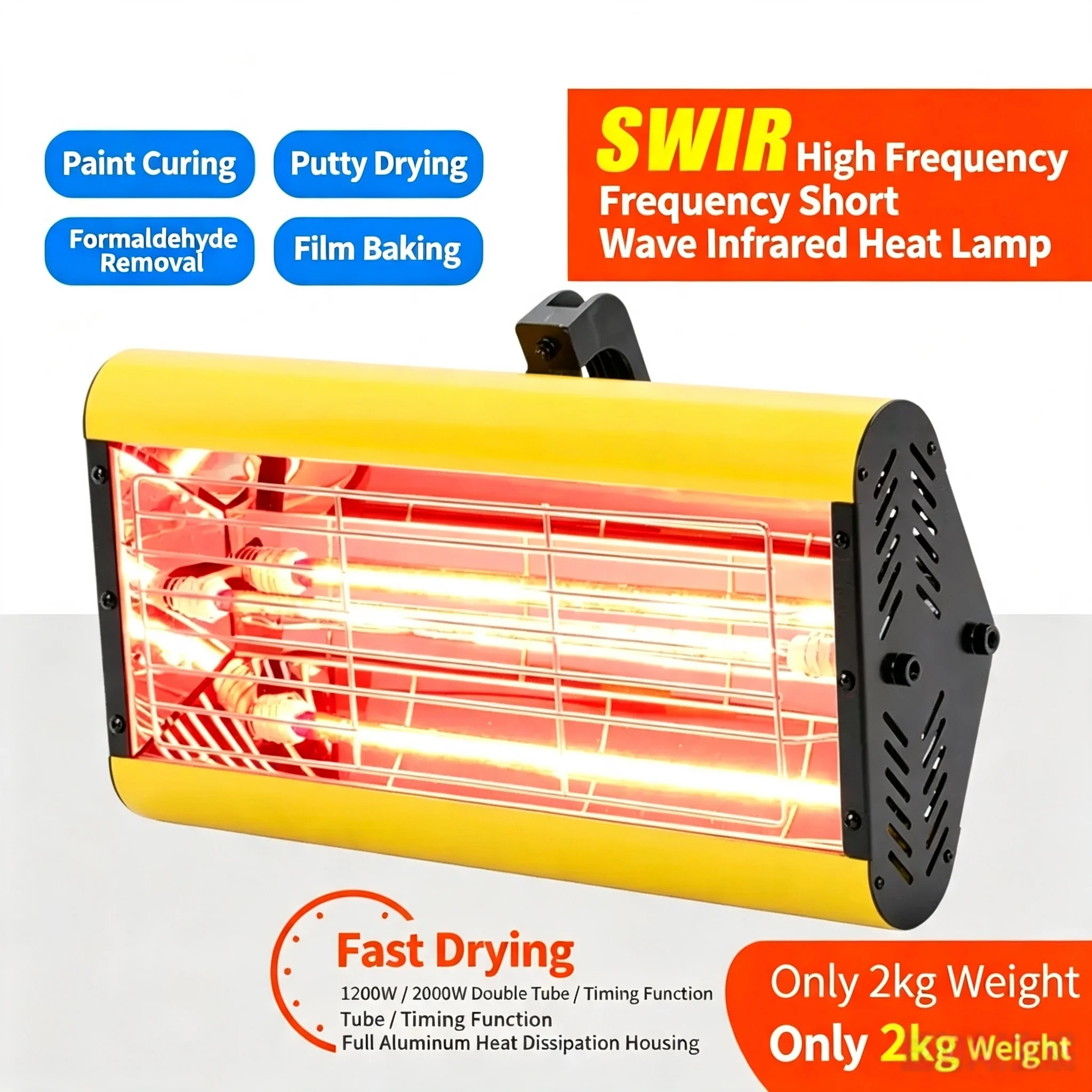 Handheld Short Wave Infrared Paint Curing Lamp, Car Spray Paint Drying Heater for Paint Booth Window Tint Wall Surface Heating