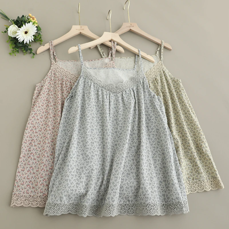 

2025 Spring Summer Japanese Vintage Mori Girl Floral Printed Mini Slip Dress Women Sexy Hollow Out V-Neck Spaghetti Strap Dress