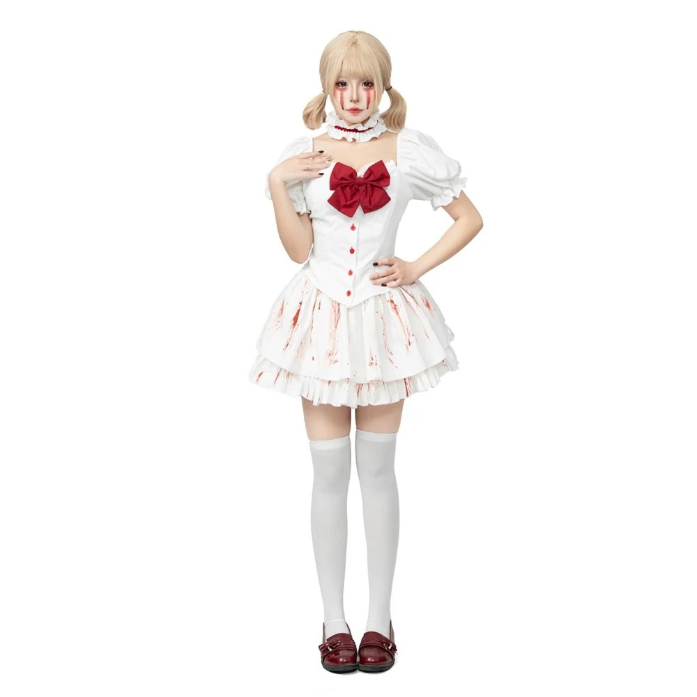 

Halloween Sweet Girl Sexy Lolita Dress Vampire Horror Bloody Ghost Doll Cosplay White Gothic Style Party Performance Costume