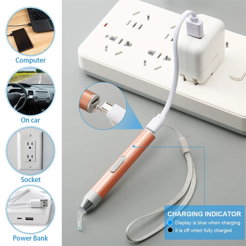 5D DIY Lighted Diamond Painting Pen Tools Set Point Drill Pen with Light Art Kits Replacement Pen Heads USB Cable Arts Crafts