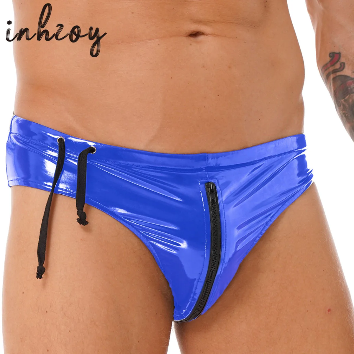 Herren Lack leder Slips Höschen Unterwäsche Sissy glänzend nassen Look Reiß verschluss niedrige Taille Latex Unterhose Pole Tanz clubwear