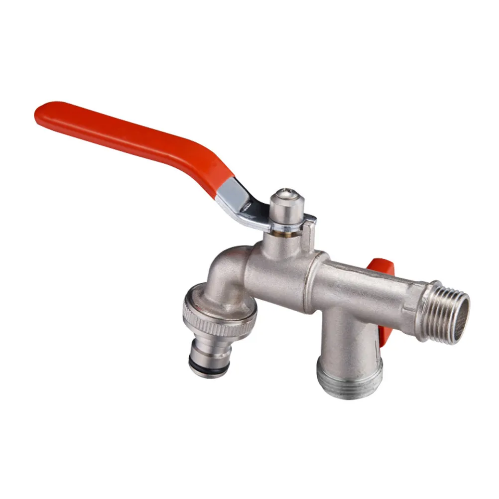 Dual Head Tap Faucet Brass Dual Garden Faucet Use All Weather Brass Water Tap Garden Indoor Kitchen Accessories