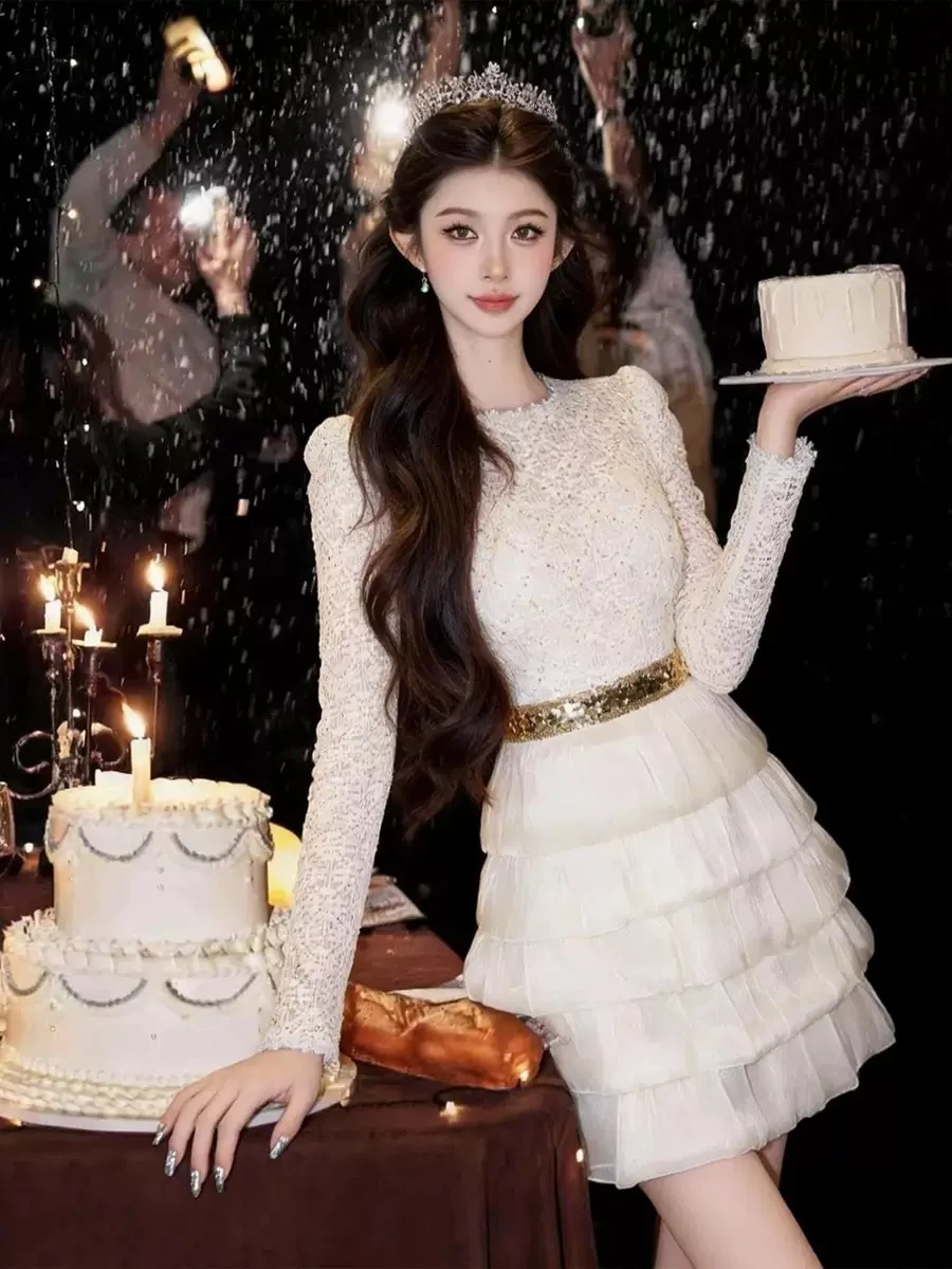 

Пышная юбка-карандаш из кружева с высокой талией на молнии для женщин, для дня рождения, осенне-зимняя мода