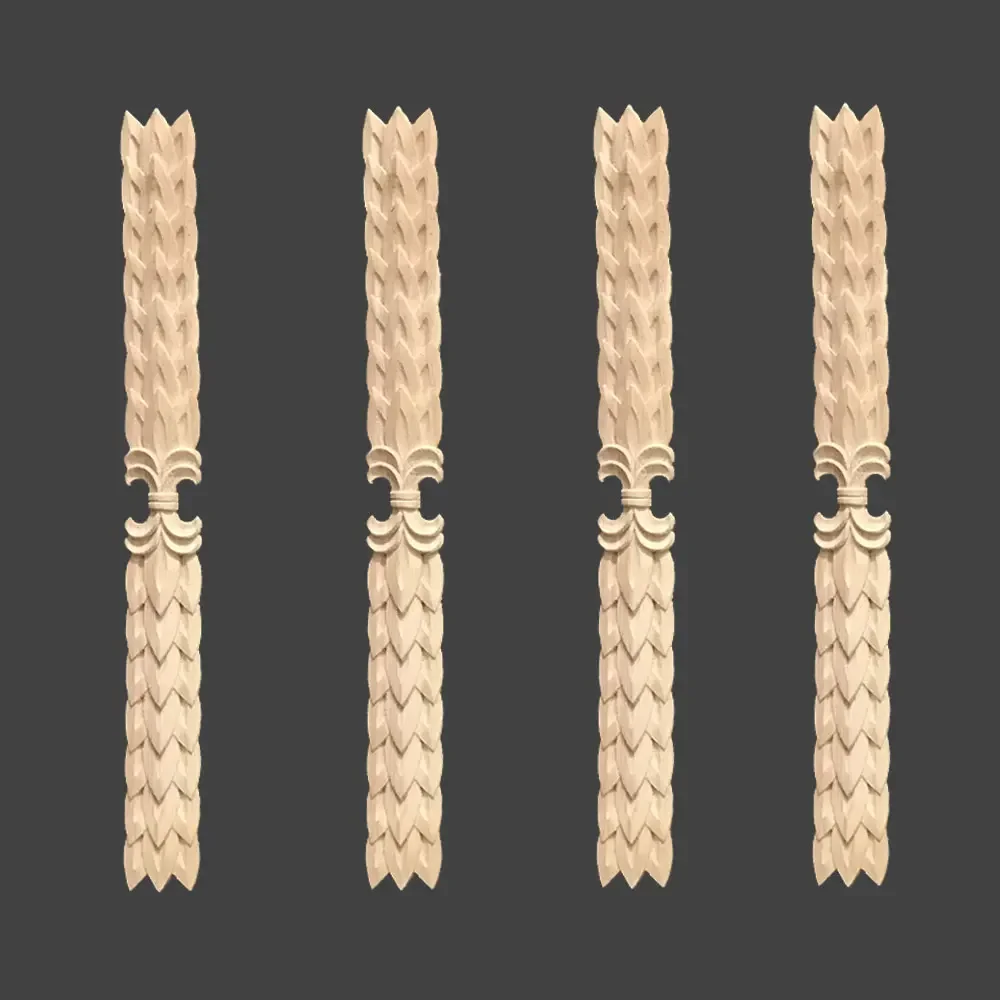 4Pcs Classical Vertical Antique Decorative Long Wave Carved Flower Wood Appliques Onlays for Frame Garden Furniture Accessories
