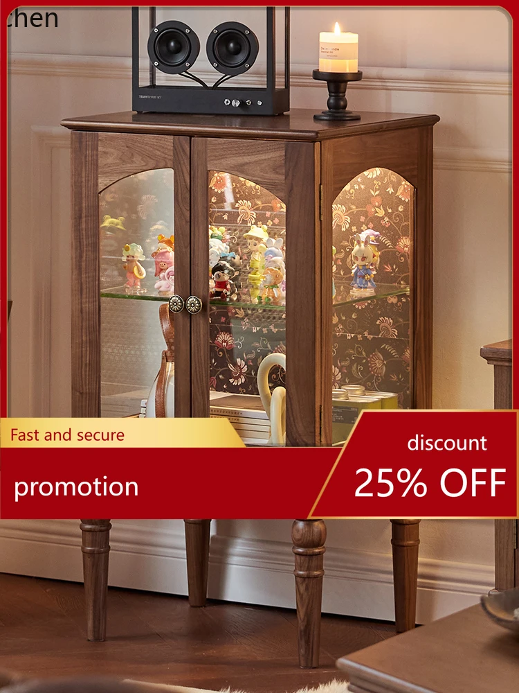 

YFY Glass Hand Cabinet Black Walnut Solid Wood Chest of Drawers Sofa Side Cabinet Storage Cabinet
