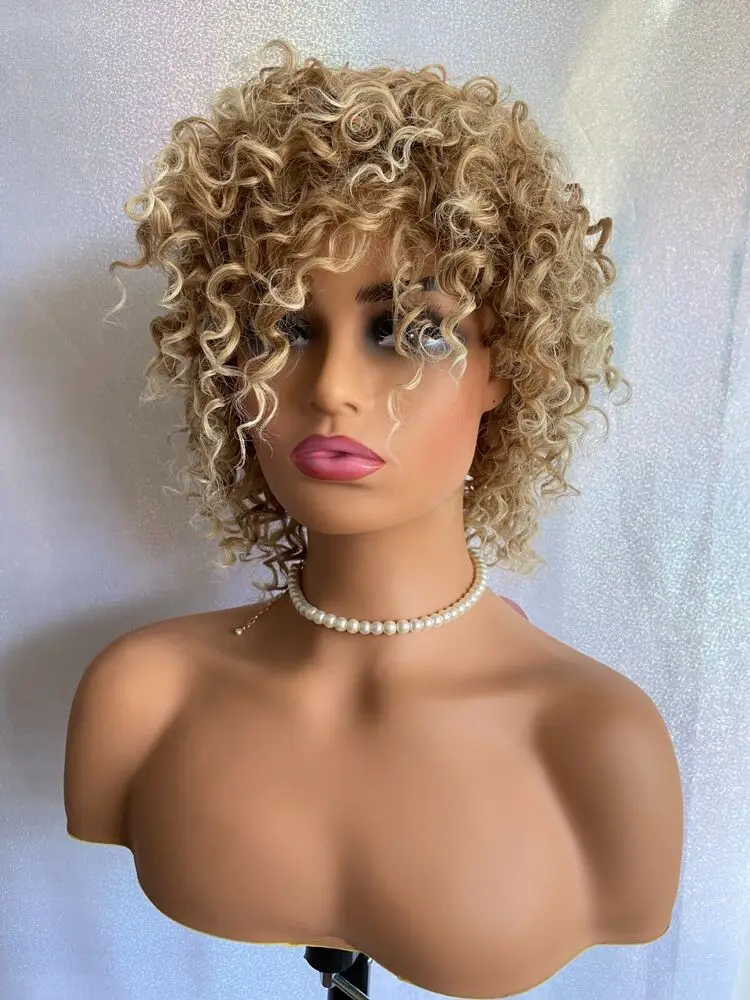 Short Kinkdy Curly Blonde Mix 257T613  Hair Blend Heat Ok Wig Women Natural