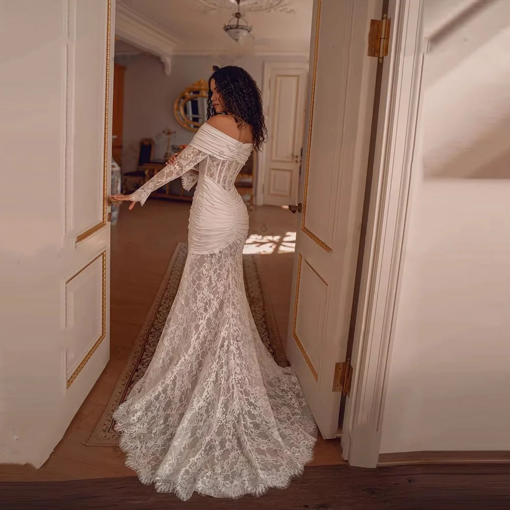 Vestidos de casamento com zíper personalizado, elegante, decote em barco, meia manga para mulheres, charmoso, apliques de renda, vestidos de noiva