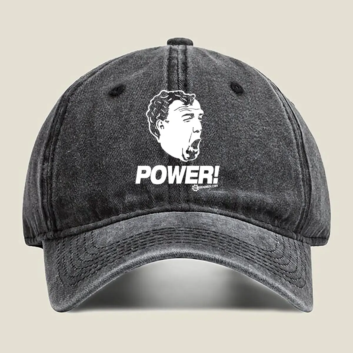 

Power! Bold Text with Face Silhouette Art Washed Baseball Cap